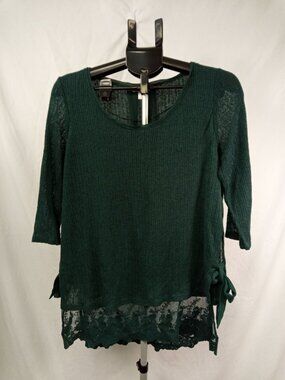 LC Lauren Conrad Women's Forest Green Lace Sweater Size Large